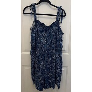 Torrid Blue Floral Challis Tie Strap Romper Womens 3X  Pockets‎ Boho Vacation